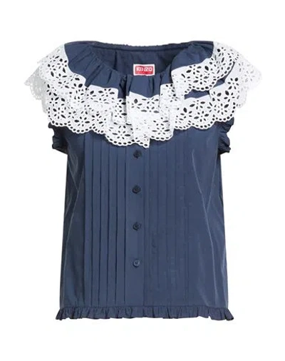 Kenzo Woman Shirt Navy Size 8 Cotton In Blue