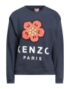 Kenzo Boke And Logo Cotton Sweatshirt In Navy Blue