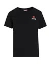 Kenzo Black Crewneck T-shirt With Logo Embroidery In Cotton In Black