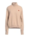 Kenzo Woman Turtleneck Camel Size M Wool In Beige
