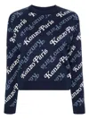 Kenzo Women's Allover Logo Wool Blend Jumper Sweater In Blue