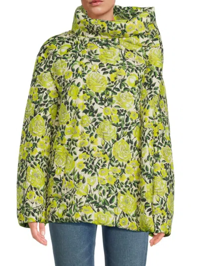 Kenzo Women's Asymmetric Floral Puffer Coat In Green