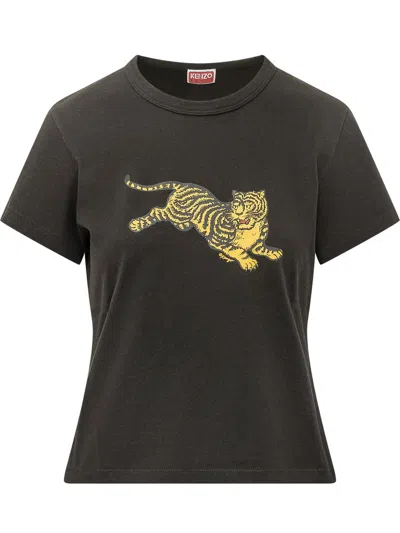 Kenzo Crew Neck T-shirt With Front Print In Black
