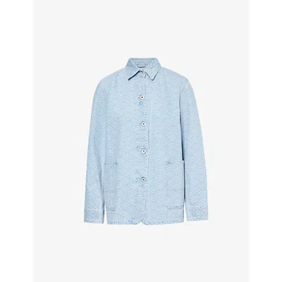 KENZO KENZO WOMEN'S BLUE DENIM WORKWEAR GRAPHIC-PATTERN DENIM SHIRT