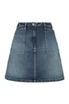 Kenzo Dark Stone Blue Denim Flared Mini Skirt In Blue