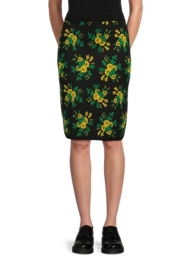 Kenzo Women's Floral Wool Pencil Skirt In Black Multi