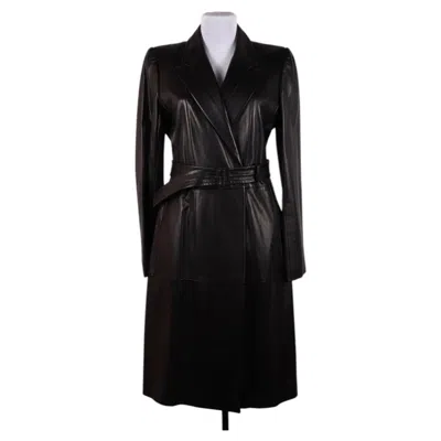 Pre-owned Kenzo Women's Leather Coat Size 40, Excellent Condition, Circa 2000s In Black