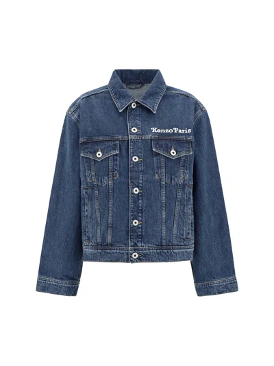 Kenzo Women Maxi Print Denim Jacket In Blue