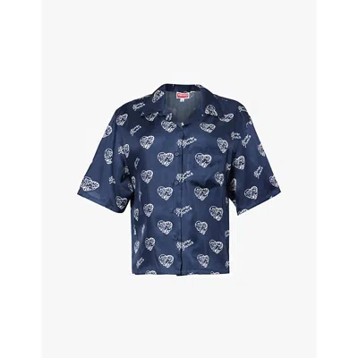 Kenzo Womens Midnight Blue Graphic-print Relaxed-fit Woven Shirt