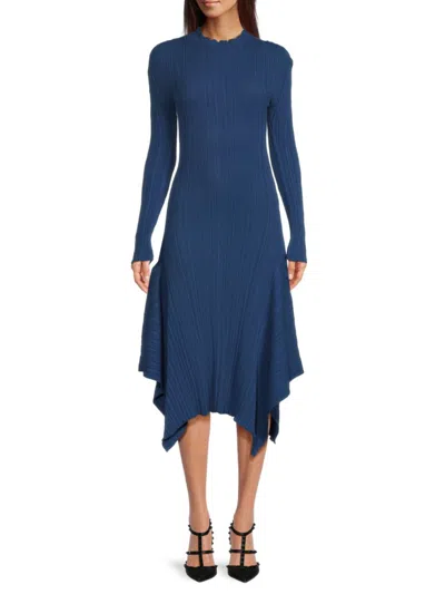 Kenzo Women's Ribbed Asymmetric Sweater Dress In Blue