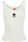 Kenzo Ribbed Knit Tank Top With Spaghetti Straps In Bianco