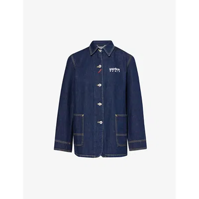 Kenzo Womens Rinse Blue Denim Drawn Logo-embroidered Denim Workwear Jacket