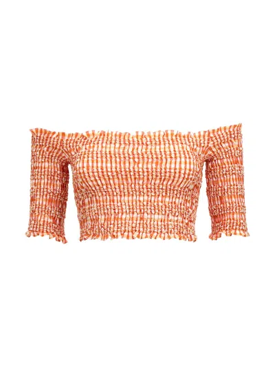 Kenzo Women Smock Stitch Cropped Top In Orange