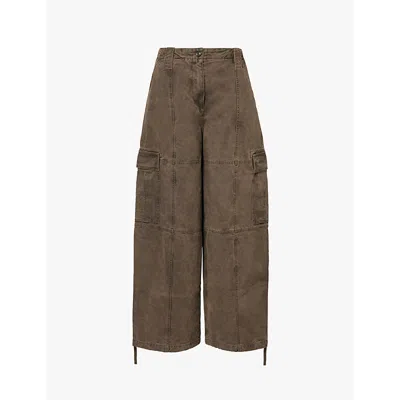 Kenzo Womens Taupe Faded Mid-rise Dropped-crotch Wide-leg Cotton-canvas Cargo Trousers In Brown