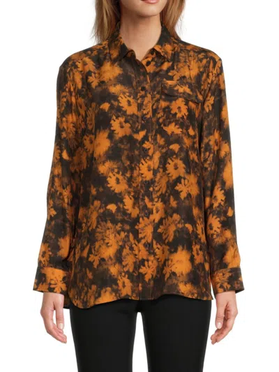 Kenzo Women's Tie Dye Silk Button Down Shirt In Medium Orange