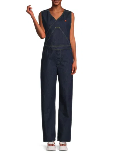 Kenzo Women's V Neck Denim Jumpsuit In Ink