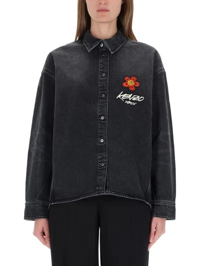 Kenzo Women "workwear" Shirt With  X Futura 2000 Embroidery In Black