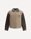 Kenzo Leather-sleeved Embroidered Jacket Coats Beige In Brown