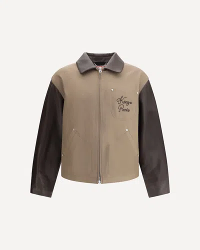 KENZO WOOL AND LEATHER COLLEGE JACKET