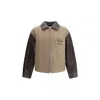 Kenzo Leather-sleeved Embroidered Jacket Coats Beige In Neutral