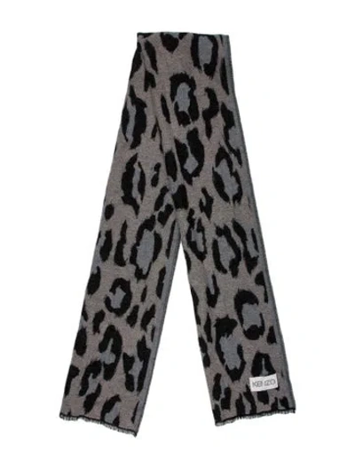 Pre-owned Kenzo Wool Animal Print Scarf In Gray
