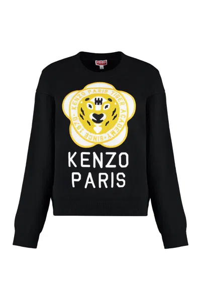Kenzo Wool-blend Crew-neck Sweater In Black