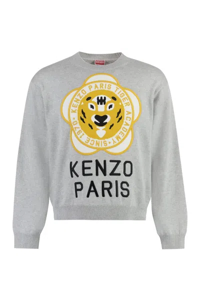 Kenzo Wool-blend Crew-neck Jumper In Grey