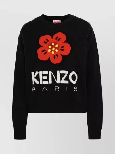 Kenzo Boke Flower Intarsia Wool Jumper In Black