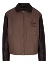 Kenzo Leather-sleeved Embroidered Jacket Coats Beige In Brown