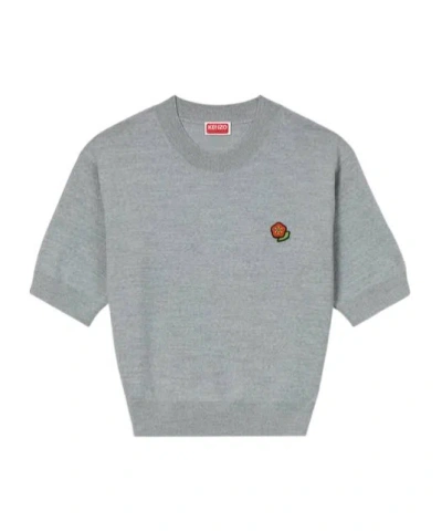 Kenzo Wool Embroidered Pullover In Grey
