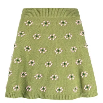 Kenzo Wool Floral Motif Mini Skirt In Green