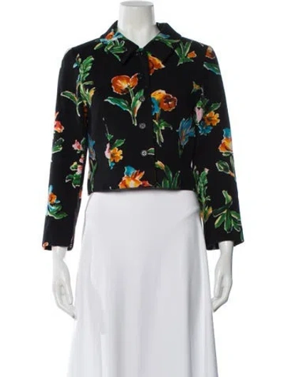 Pre-owned Kenzo Wool Floral Print Biker Jacket In Black