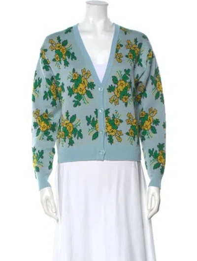 Pre-owned Kenzo Wool Floral Print Sweater In Blue
