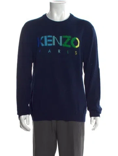 Pre-owned Kenzo Wool Graphic Print Pullover In Blue