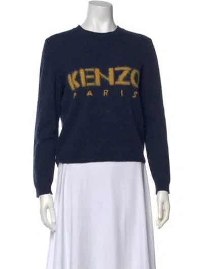 Pre-owned Kenzo Wool Graphic Print Sweater In Blue