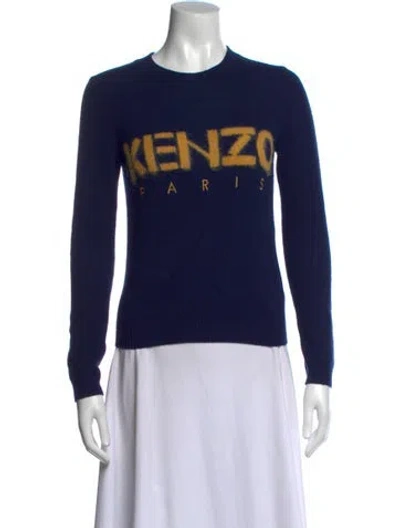 Pre-owned Kenzo Wool Graphic Print Sweater In Blue