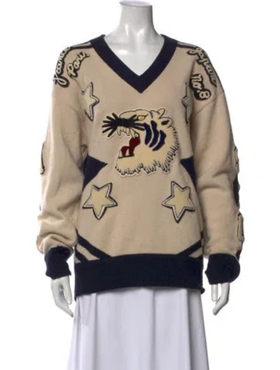 Pre-owned Kenzo Wool Graphic Print Sweater In Neutrals