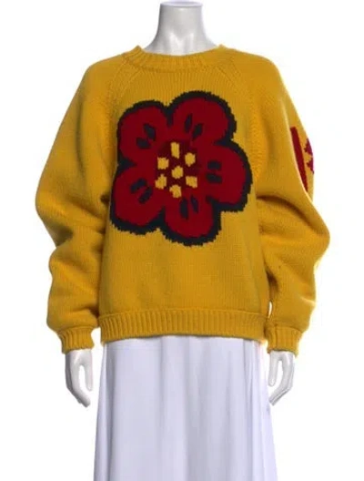 Pre-owned Kenzo Wool Graphic Print Sweater In Yellow