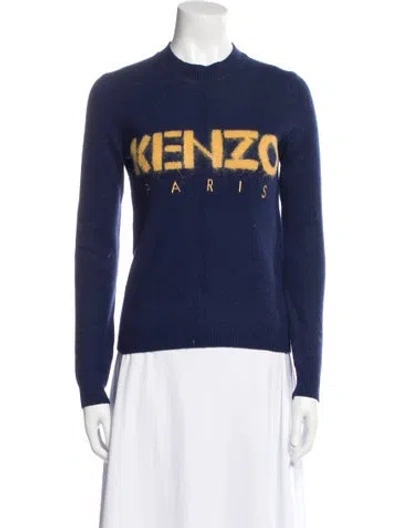 Pre-owned Kenzo Wool Graphic Print Sweatshirt In Blue