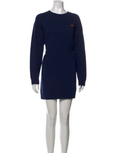 Pre-owned Kenzo Wool Mini Dress In Blue