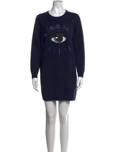 Pre-owned Kenzo Wool Mini Dress In Blue