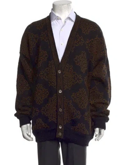 Pre-owned Kenzo Wool Patterned Cardigan In Black