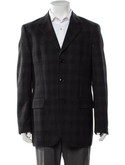 Pre-owned Kenzo Wool Plaid Print Blazer In Gray