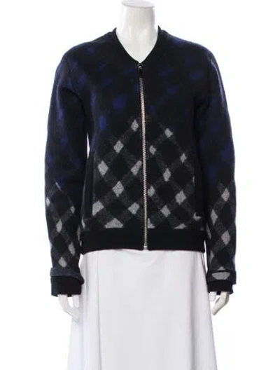 Pre-owned Kenzo Wool Plaid Print Bomber Jacket In Gray