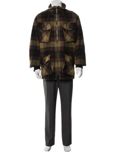 Pre-owned Kenzo Wool Plaid Print Utility Jacket In Green