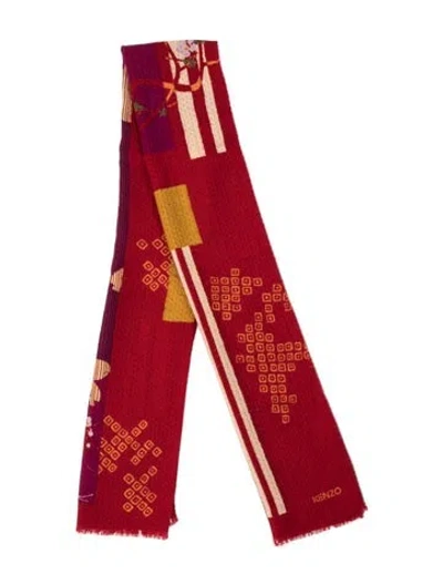 Pre-owned Kenzo Wool Printed Scarf In Red