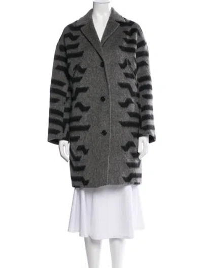 Pre-owned Kenzo Wool Striped Faux Fur Coat In Green