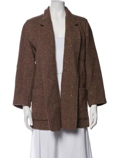 Pre-owned Kenzo Wool Tweed Pattern Coat In Brown