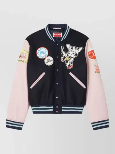 Kenzo Wool Varsity Jacket Badges And Patches In Black