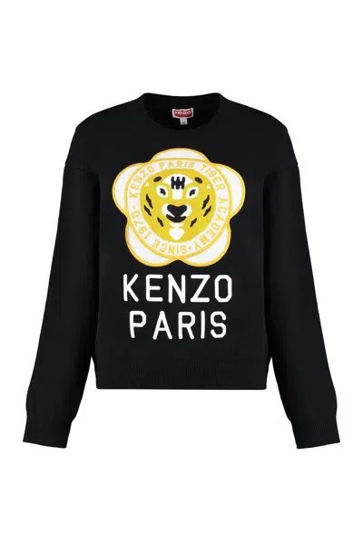 Kenzo Wool-blend Crew-neck Sweater In Black